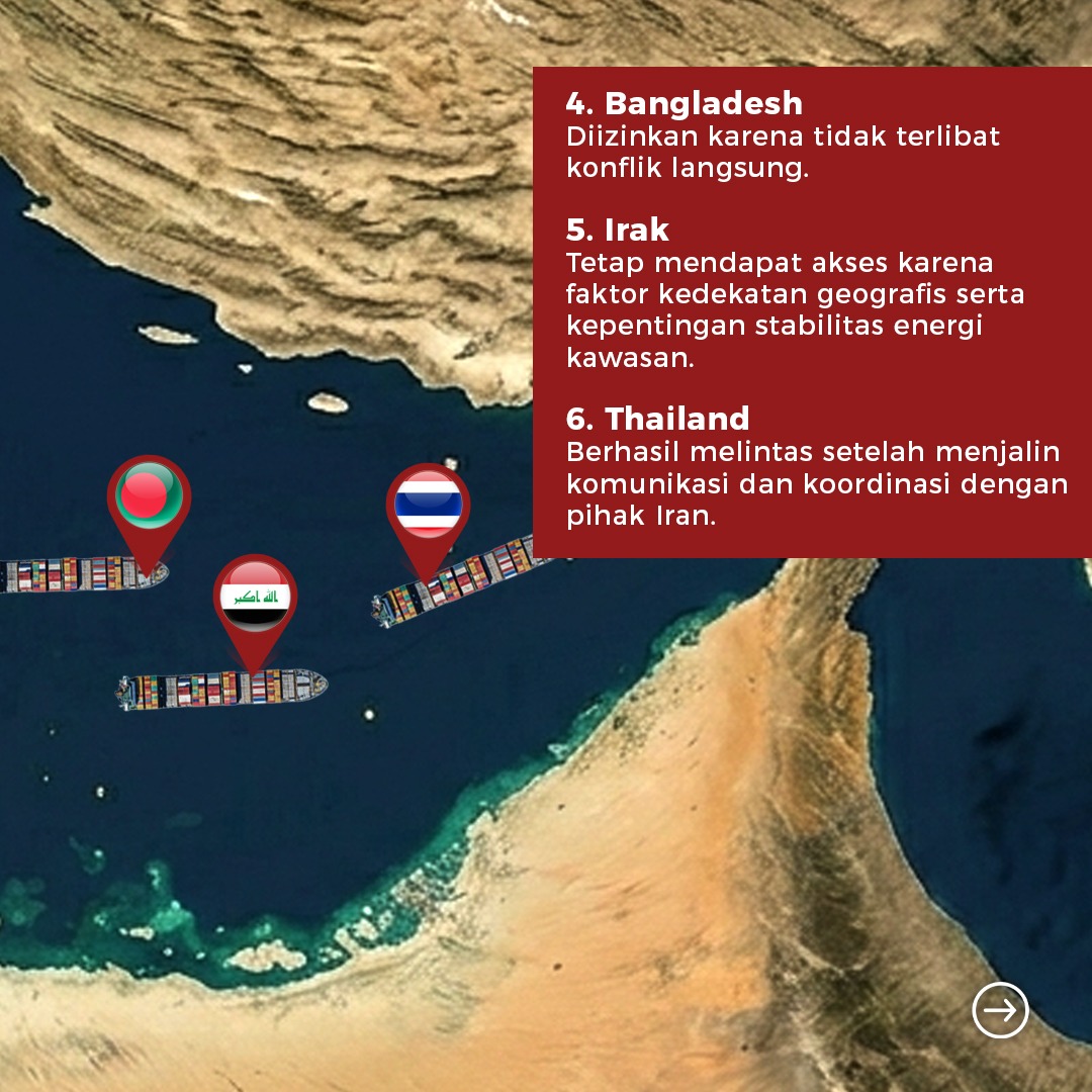 tvOneNews's tweet photo. Selat Hormuz kembali jadi sorotan global, di tengah ketegangan antara Iran dan Amerika Serikat, jalur vital ini tidak ditutup sepenuhnya, namun diberlakukan akses selektif bagi kapal dari negara tertentu.
#PhotoStorytvOne #SelatHormuz #Iran #AS #Geopolitik #PS02 https://t.co/GViMAPcekn