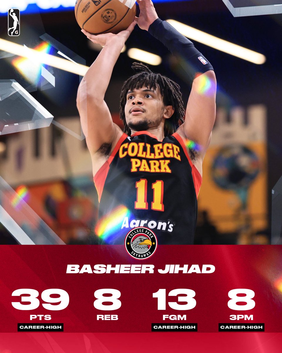 nbagleague's tweet photo. Basheer was BALLIN' 😎 Jihad finished with a career-high 39 PTS and career-highs with his 13 FGM and 8 3PM for the @CPSkyhawks https://t.co/XmLL6uW6qV
