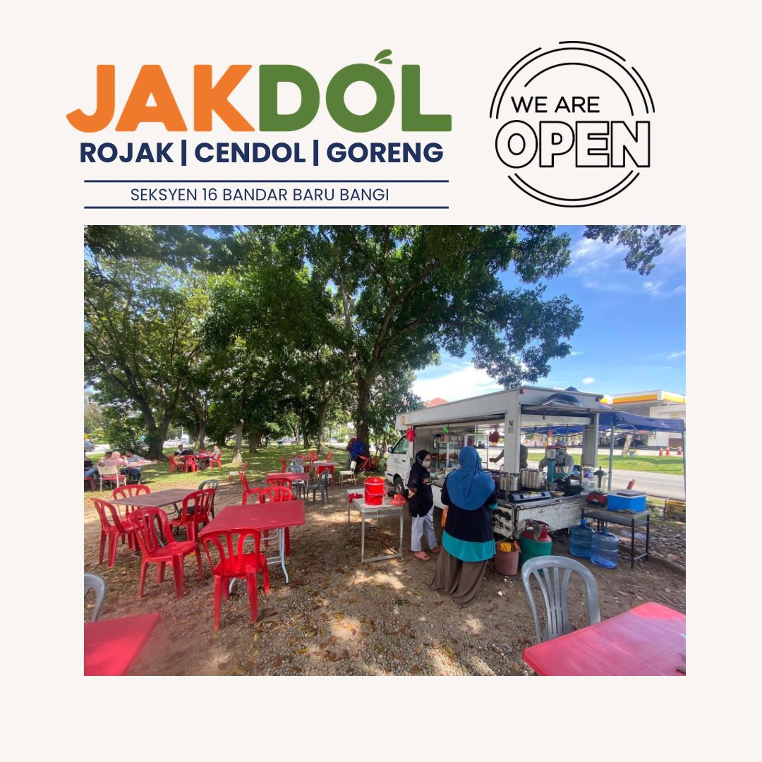 Korang area Bandar Baru Bangi? Jom datang kedai kami kat siki. Korang Waze je Gerai Jakdol Bangi, nanti jumpa kedai ni.. kami buat rojak cendol dan macam macam menu goreng plus laksa dan mee kari semua. Bukak setiap hari cuti Rabu. Hari ni bukak dah. Mai rasa air tangan aku meh