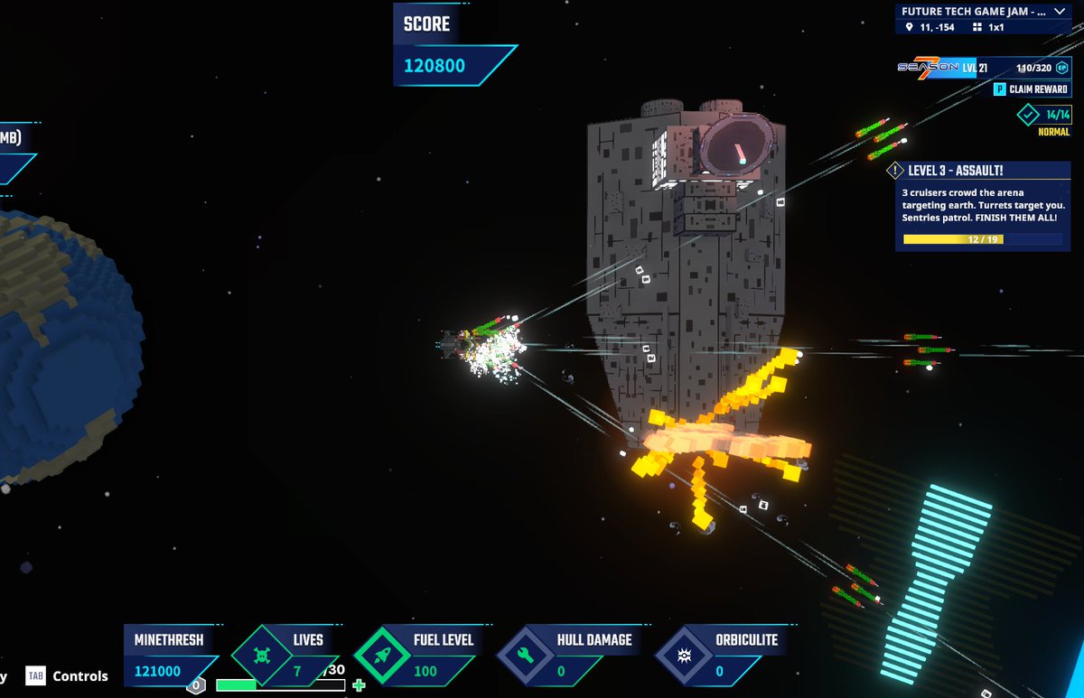 Space cruiser mid-battle—had to capture it in The Sandbox Season 7. <a href="/TheSandboxGame/">The Sandbox</a> tsbga.me/TheSandbox #Season7