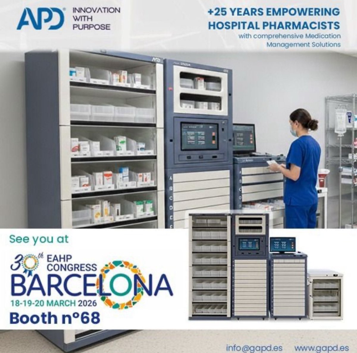 Loginteg's tweet photo. La innovación en farmacia hospitalaria se vive en tiempo real 🏥

Nuestro partner APD está en EAHP 2026 (Barcelona), presentando soluciones de automatización y almacenamiento inteligente 

Tecnología que mejora la eficiencia y la seguridad del paciente

#FarmaciaHospitalaria https://t.co/S7R94tpudq