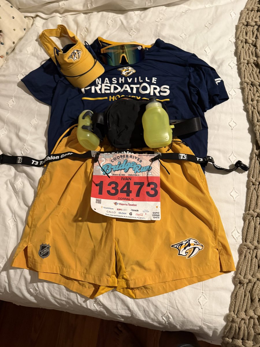 Ready for tomorrow’s <a href="/CRBridgeRun/">Cooper River Bridge Run</a> !! Representing <a href="/PredsNHL/">Nashville Predators</a>  in Charleston SC !!  Going to míos the Game but #Smashville I want to hear you all the way here !! Go #Preds Go #Preds Go #Preds