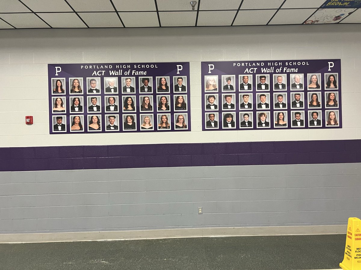 PortlandCte's tweet photo. Congratulations to the newest members of the PHS ACT Wall of Fame! These seniors scored a 23 or higher on their ACT! We celebrated &amp; honored their accomplishments with a reception as each Sr. added their picture to the Wall of Fame! We are so proud of the Class of 2026! 💜🎓💜🎓 https://t.co/nZb26pha2F
