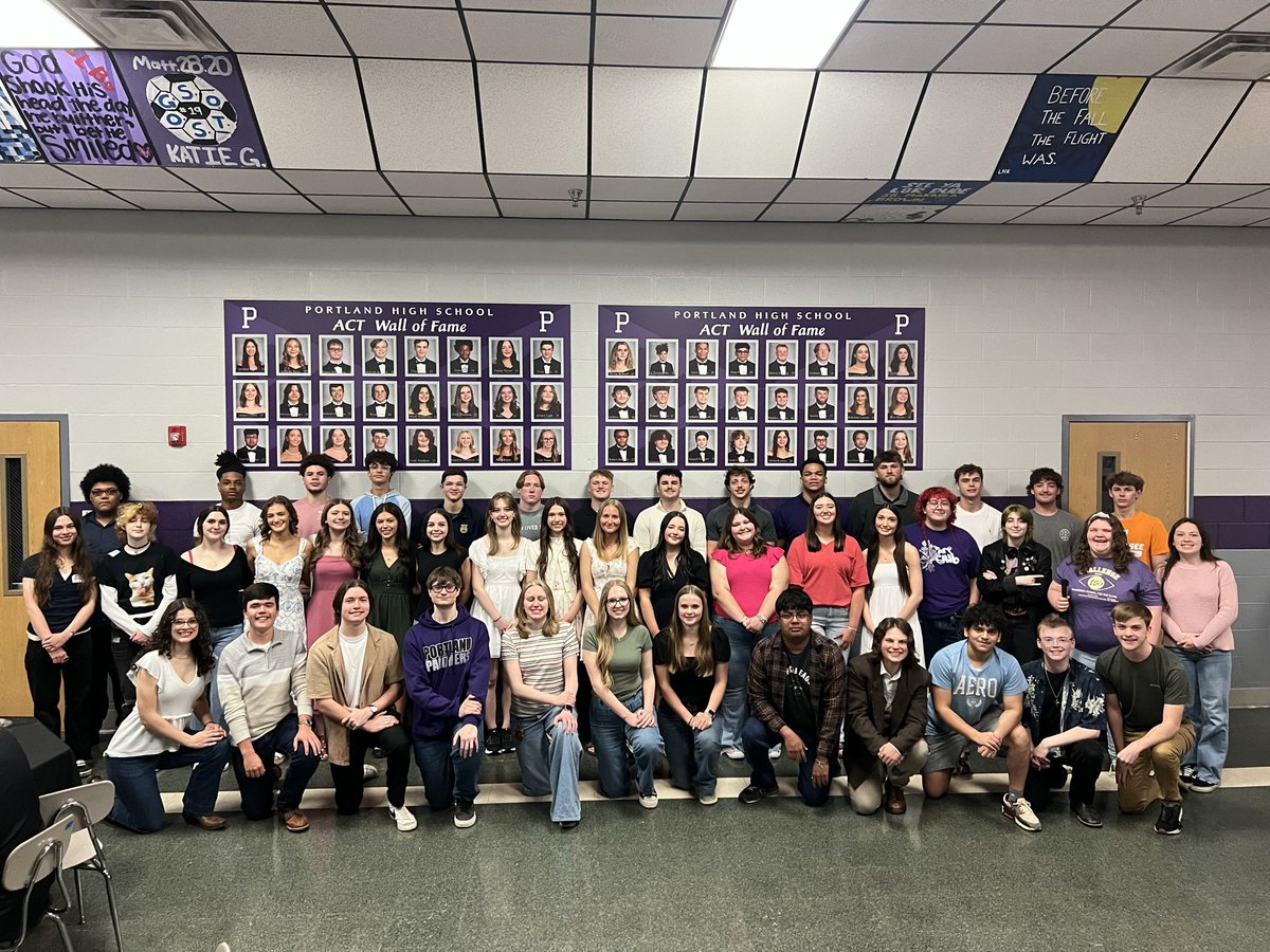 PortlandCte's tweet photo. Congratulations to the newest members of the PHS ACT Wall of Fame! These seniors scored a 23 or higher on their ACT! We celebrated &amp; honored their accomplishments with a reception as each Sr. added their picture to the Wall of Fame! We are so proud of the Class of 2026! 💜🎓💜🎓 https://t.co/nZb26pha2F