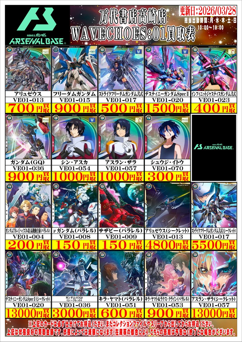 ガンダムアーセナルベースから 最新弾『WAVECHOES:01』収録カードの