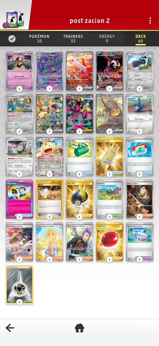 Chandeluressb's tweet photo. Post zacian. The plan doesn't change I now just say petrel instead of arven for secret box and have 9 draws out to boss. Deck is broken, I've only lost once so far this season https://t.co/85HD7Bqa5T