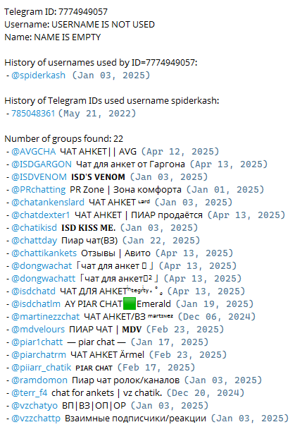 BTC_JMS's tweet photo. So if @spiderkash is really Kash Patel, on telegram, why is he on so many russian groups ? 

The iranian leak only revealed "spiderkash" as a Kash Patel username this week... (used on xvideo as well). The username @spiderkash on telegram has this username since january. He is in many, many russian groups.

Wtf