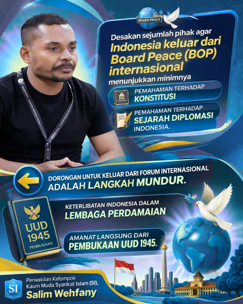 updateeterus's tweet photo. Indonesia hadir sebagai penjaga keadilan dunia, mengawal perdamaian, membela hak kemanusiaan, dan menyuarakan kebenaran di panggung global.

#BoardofPeace
#IndonesiaHadir
#PerdamaianDunia
#HakKemanusiaan
#DiplomasiIndonesia https://t.co/SCf8oBydla