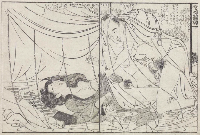 『女容婦美硯(おんなすがたふみすずり)』という書物に、今はなき日本の風習であった夜這いの方法が記されている。
うまく女の家に侵入したあと、どのように交わるかの説明が詳細だったので記す。
・ 