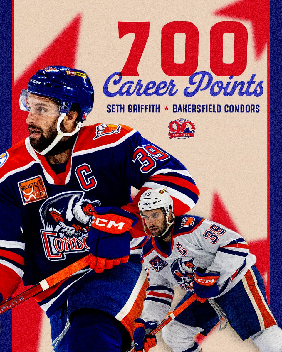 TheAHL's tweet photo. The 27th player to hit 700 career points... SETH GRIFFITH👏

@Condors | https://t.co/nOxLPbUqFM