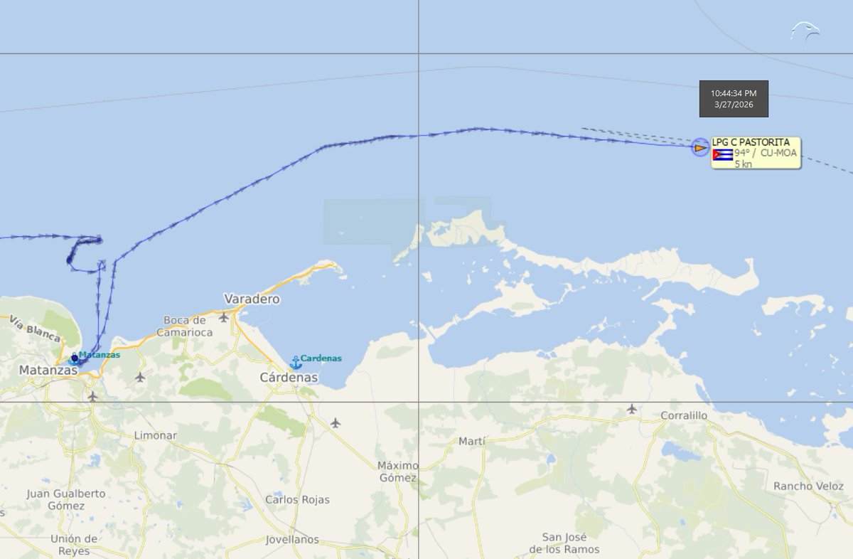 FlconEYES's tweet image. PASTORITA 9034729
LPG Tanker

#Matanzas-#Moa 

#Now #Cuba #AIS #cubarcos #27Mar