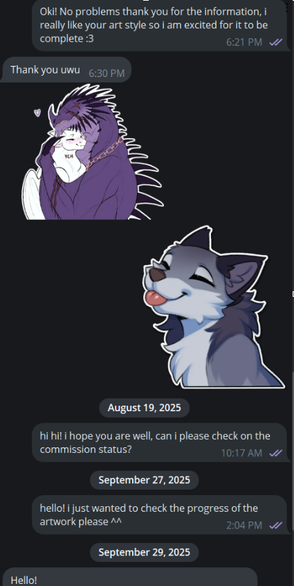 LeviRaexxx's tweet photo. This slot cost me $40 USD (With the exchange rate, I ended up paying about ~$60-$70 AUD at the time).

This post is a last resort, I do not want to do this but my attempts at communicating with this artist feel futile and unproductive.

Screenshots are below. https://t.co/jf5XIaxEmB