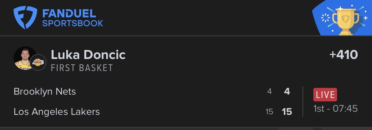 MovetheLine_'s tweet image. Luka Doncic first basket +410 ✅

BKN @ LAL. Luka again.

#NBA #FirstBasket #NBABets #SportsBetting