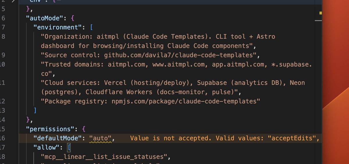 dani_avila7's tweet photo. Claude Code Auto Mode isn't just "enable it and walk away"

Bookmark this for later! 

Auto mode puts a classifier between Claude and your system. Before each tool call runs, it reviews the action and decides: safe to proceed, or block it and confirm

The problem is it ships with no knowledge of your stack, so it can't tell your repos, domains, and cloud services apart from untrusted external targets. It blocks them

That's what autoMode.environment fixes. You're telling the classifier what infrastructure is yours, try this:

- Run "claude auto-mode defaults" to see the built-in rules
- Feed that output to Claude and let it read what's already there and create the environment
- Edit settings.json with the environment Claude proposes
- Run "claude auto-mode config" to verify the effective config
- Run "claude auto-mode critique" to catch rules that are ambiguous, redundant, or likely to cause false positives

This is the environment config I got working for https://t.co/pEjytZiAFd
Auto mode has been running clean ever since 👇