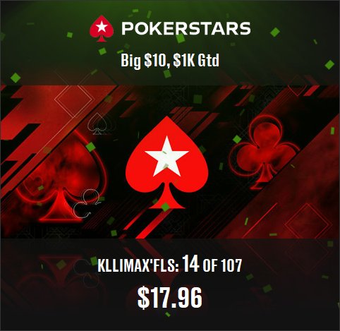 Fred_Lara's tweet photo. I finished 14 of 107 and won $17.96. #poker #PokerStars https://t.co/Rl4WWBJnXf