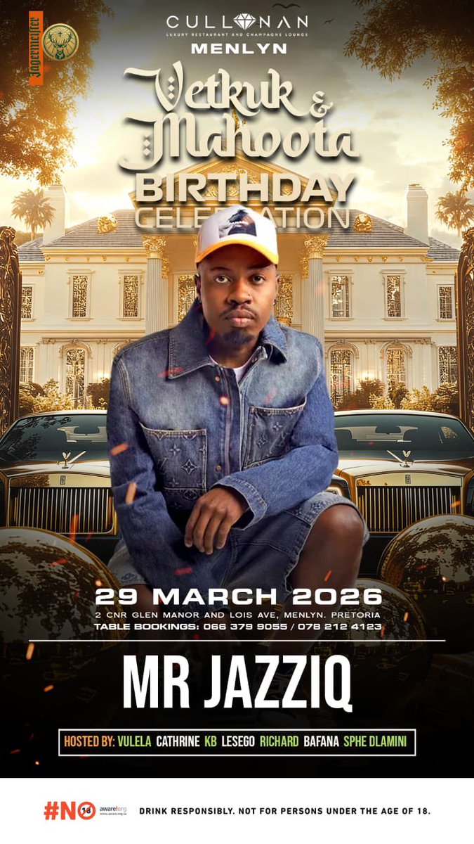 Iamcruzafrika's tweet photo. Pretoria &  Johannesburg ! hope you ready for the biggest Night , I just got off the call with vetkok & mahoota , they are rocking   @Cullinan_Lounge   This Sunday  29 MARCH 2026 ❗️We're turning up the heat from 12:00 afternoon till late and we are celebrating Vetkok & Mahoota s Birthday

TABLES ARE SELLING OUT  85% SOLD OUT,MAKE YOUR BOOKING NOW : 

Call or WhatsApp : +27 66 379 9055
Alternatively : +27 78 212 4123

#CullinanLoungeMenlyn