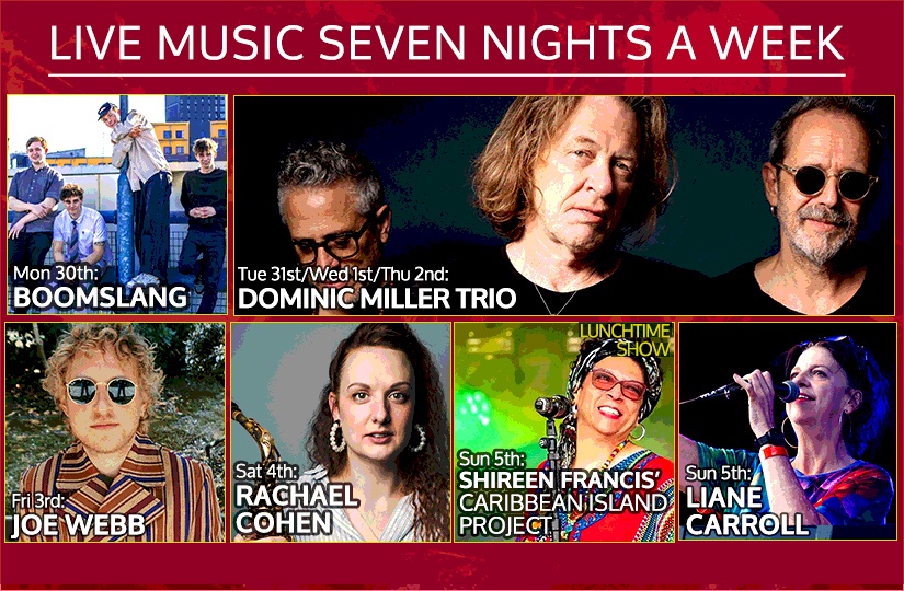 606club's tweet image. What's on at the 606 :: 30 March-5 April 🎵

Mon: Boomslang
Tue-Thu: Dominic Miller (fully booked)
Fri: @_joe_webb_ 
Sat: @rhcohen 
Sun #lunch: @ShireenFrancis 
Sun: Liane Carroll 

Book: 606club.co.uk/events 
#jazzclub #london #jazz