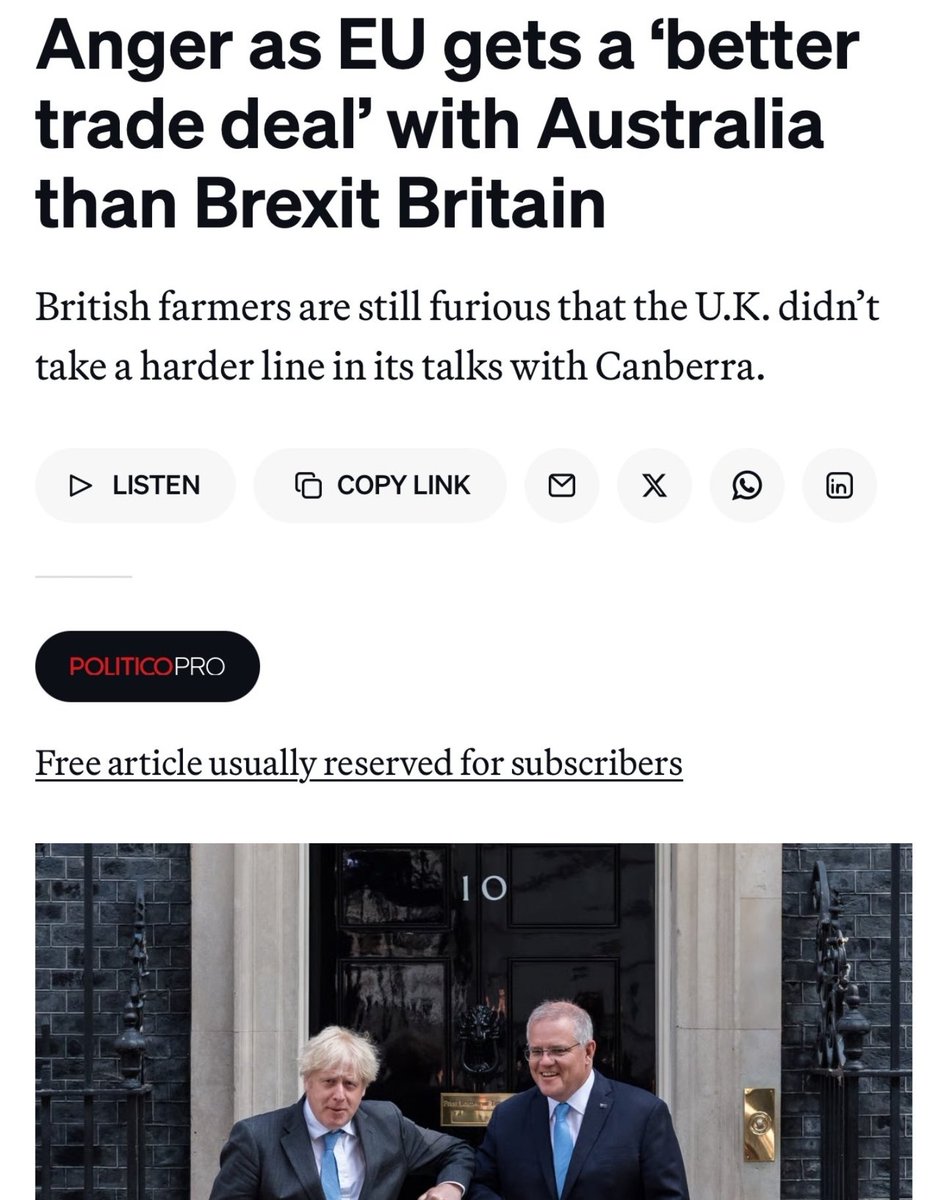 CzekalskiPawe's tweet image. Brytyjscy rolnicy są wściekli, że #UE zapewniła sobie lepszą umowę handlową z Australią niż Wielka Brytania po #Brexit 
Kto by pomyślał, że większy blok handlowy będzie miał lepszą siłę przetargową niż negocjacje w pojedynkę