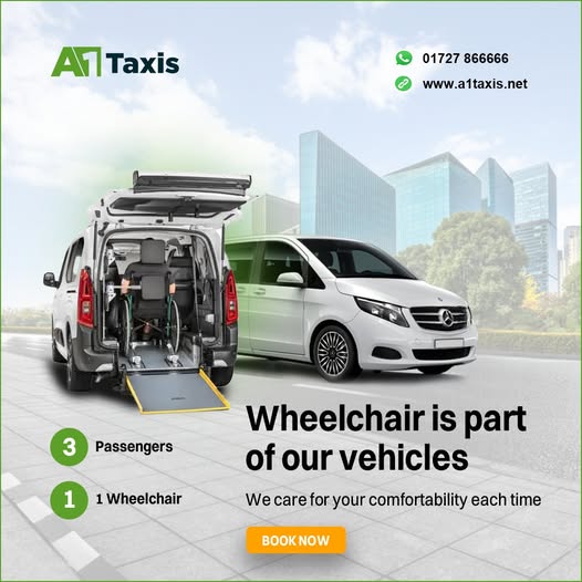 Our wheelchair-accessible vehicles are designed for comfort and safety, offering secure fittings and supportive drivers for passengers with mobility needs.

#A1Taxis #WheelchairTaxi #AccessibleTransport #MobilitySupport #InclusiveService