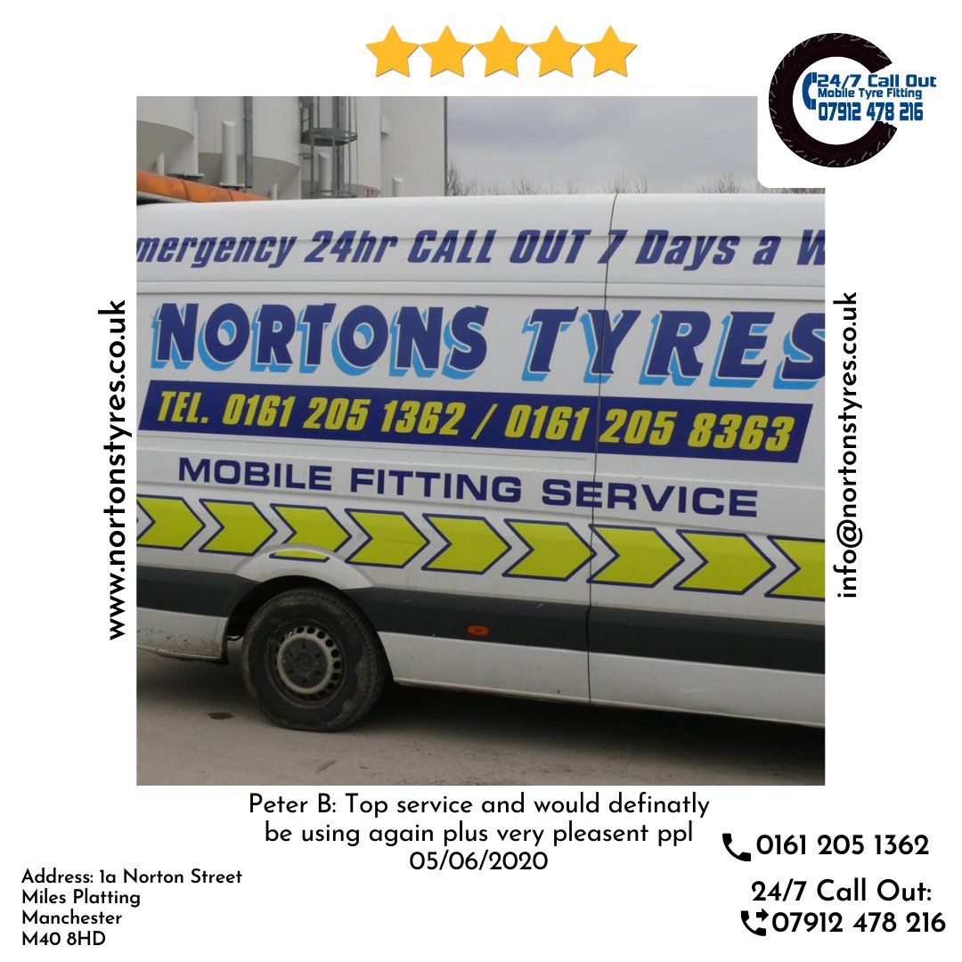 nortonstyres's tweet image. Peter B: Top service &amp;amp; would definatly be using again plus very pleasent ppl 05/06/2020 nortonstyres.co.uk info@nortonstyres.co.uk 24hr mobile tyre fitting call out 07912 478216 or day 0161 205 1362 #tyres #manchester #24/7 #mobilefitting #24hrs #24hours #tyrefitting
