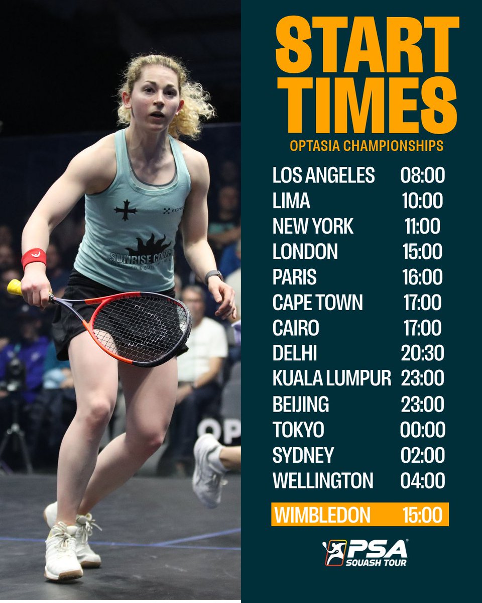 PSASquashTour's tweet photo. Wherever you are, we've got you covered!

Here's what time play starts at today's Optasia Championships semi-finals 🌍

Preview &amp; how to watch live ⬇️

https://t.co/kOkE5i0Abm https://t.co/m6lILNF1xv