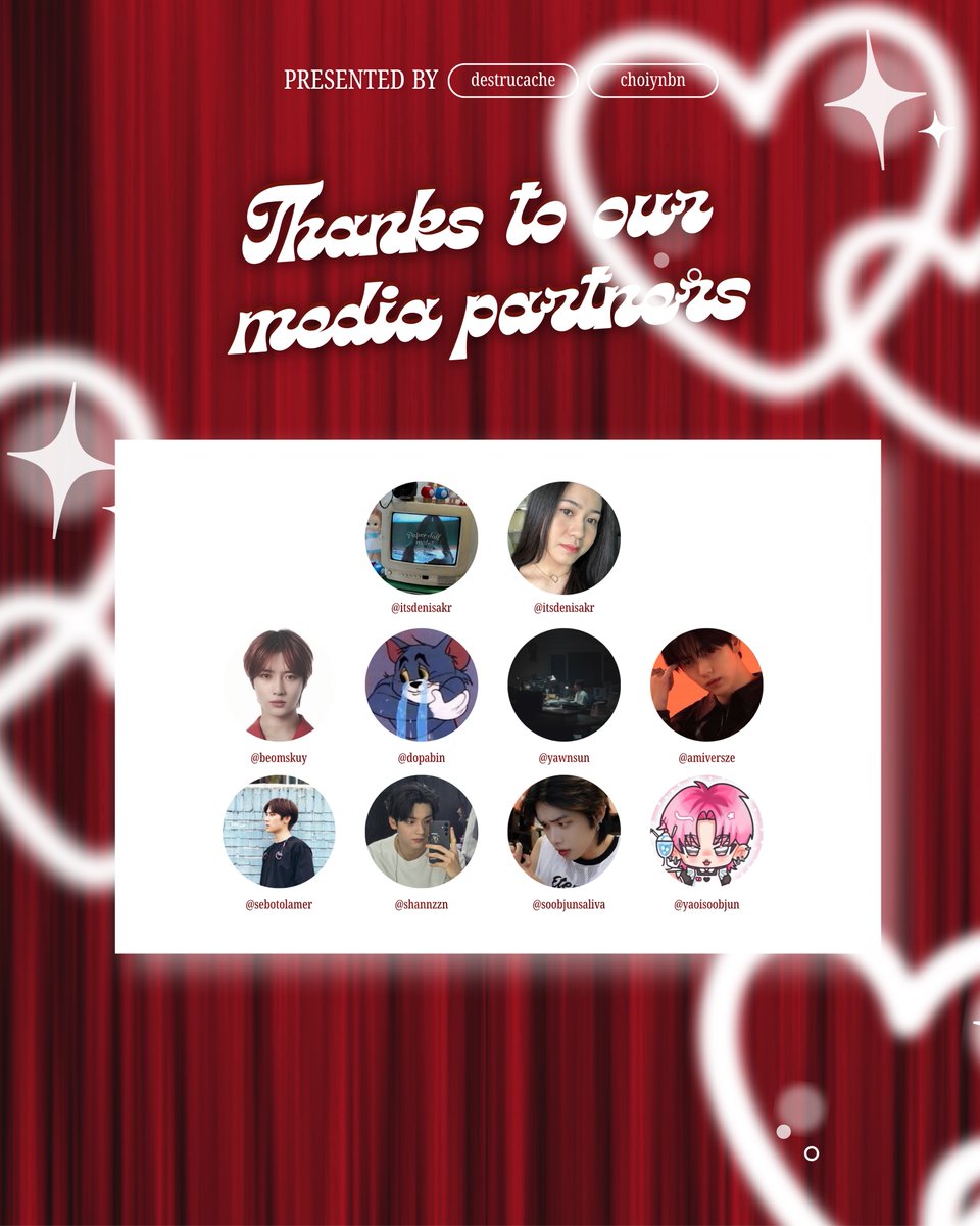 yawnsun's tweet photo. 𝑇ℎ𝑎𝑛𝑘𝑠 to our media partners

X @beomskuy @dopabin @yawnsun @amiversze @sebotolamer @shannzzn @soobjunsaliva @yaoisoobjun

Instagram @.itsdenisakr

TikTok @.itsdenisakr https://t.co/vfNfMmIyIq