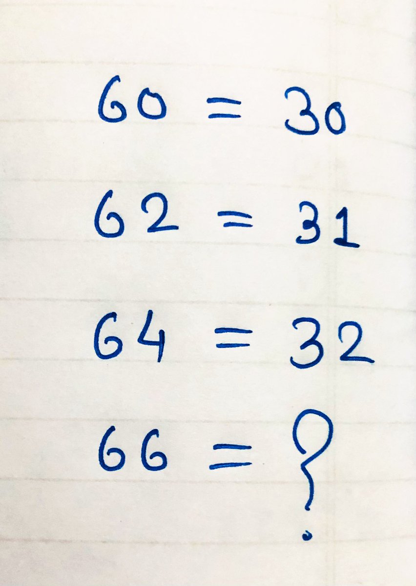 60=30 62=31 64=32 66=?