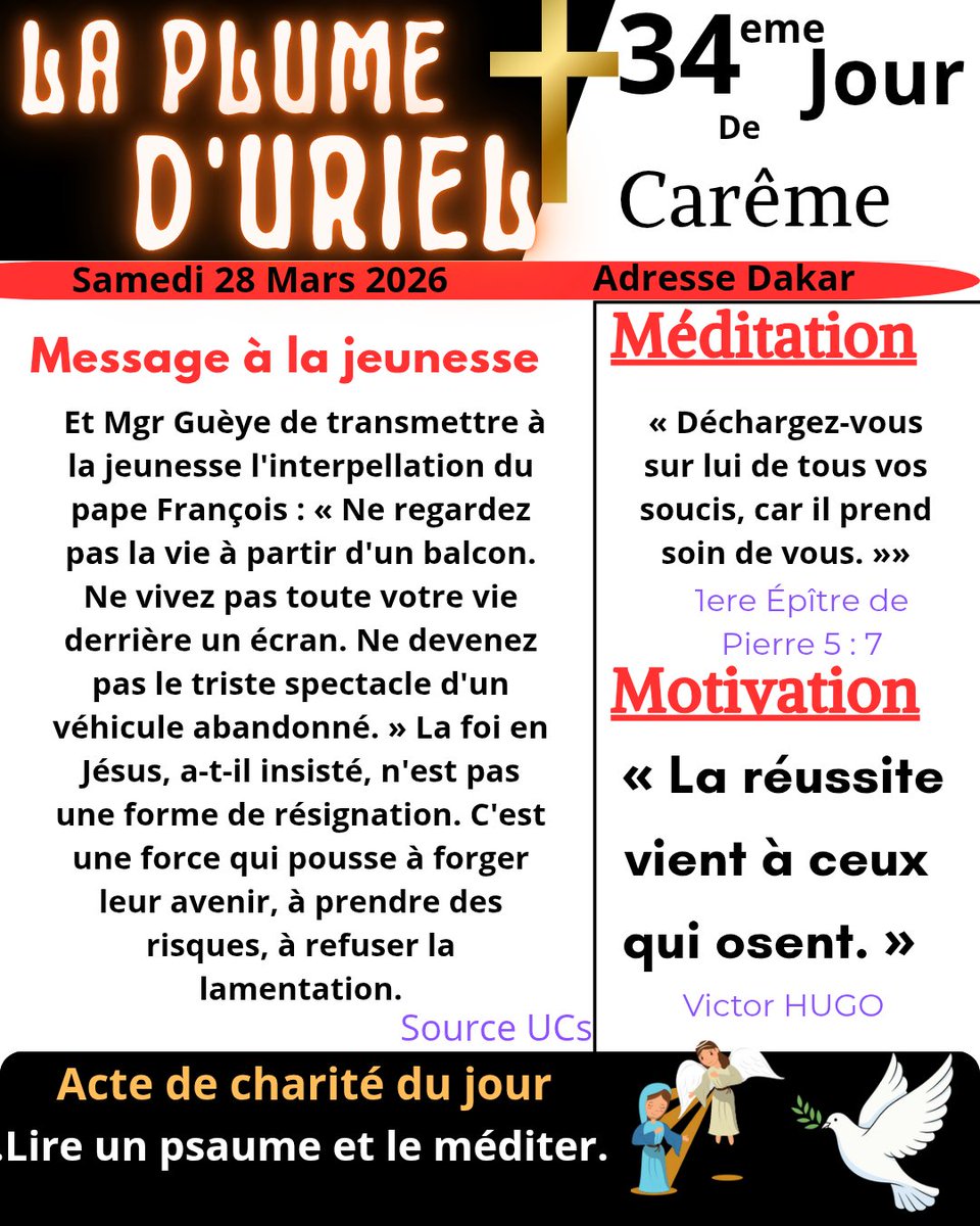Fran_Diegane's tweet photo. #34eme jour 
Message à là jeunesse
#senegal #catholique #careme https://t.co/iHFL0eZ6Dm