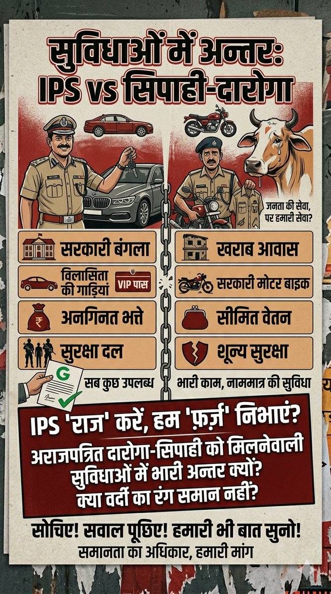 सवाल सीधा जवाब भी सीधा होना चाहिए ?
सामाजिक न्याय में तो यहां भी भेदभाव है ?
<a href="/Uppolice/">UP POLICE</a> के साथ देश के अन्य पुलिस संस्थानों में भी यही स्थिति होगी ?

जवाबदेही तय नहीं बस सिंडिकेट बना रखा है देश की प्रशासनिक अमलों का ?
इसे बदलने से ही विश्वगुरु बनेगा भारत !

<a href="/HMOIndia/">गृहमंत्री कार्यालय, HMO India</a> <a href="/yadavakhilesh/">Akhilesh Yadav</a>
