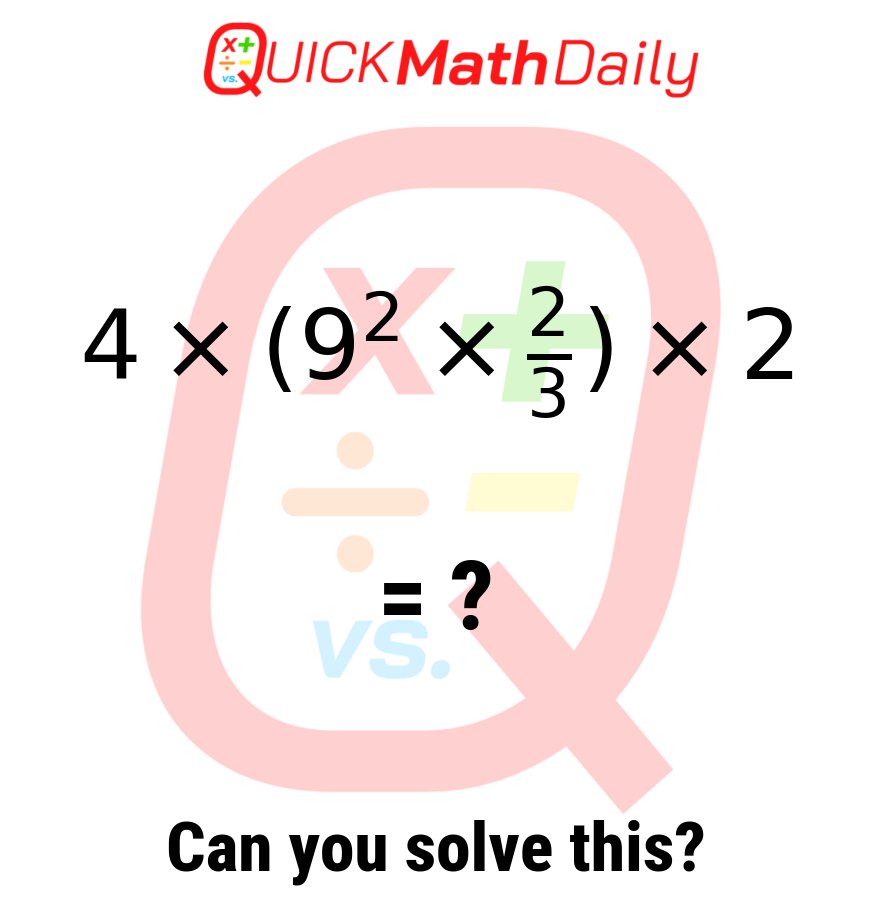 QuickMathDaily's tweet image. Can you solve this math challenge? 🧠✨

#BrainTraining #Mathematics #MathSkills #MathQuiz #MathProblem