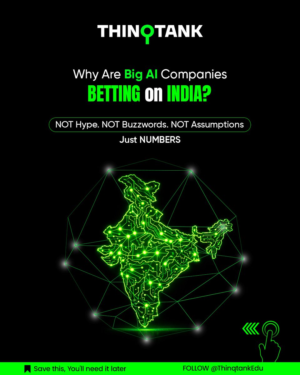 thinqtankedu's tweet photo. AI companies are doubling down on India. There’s a deeper reason. 

THREAD 👇
 #DigitalIndia #ArtificialIntelligence
#AIEconomy
#DidYouKnow https://t.co/6o6WTTXKsN