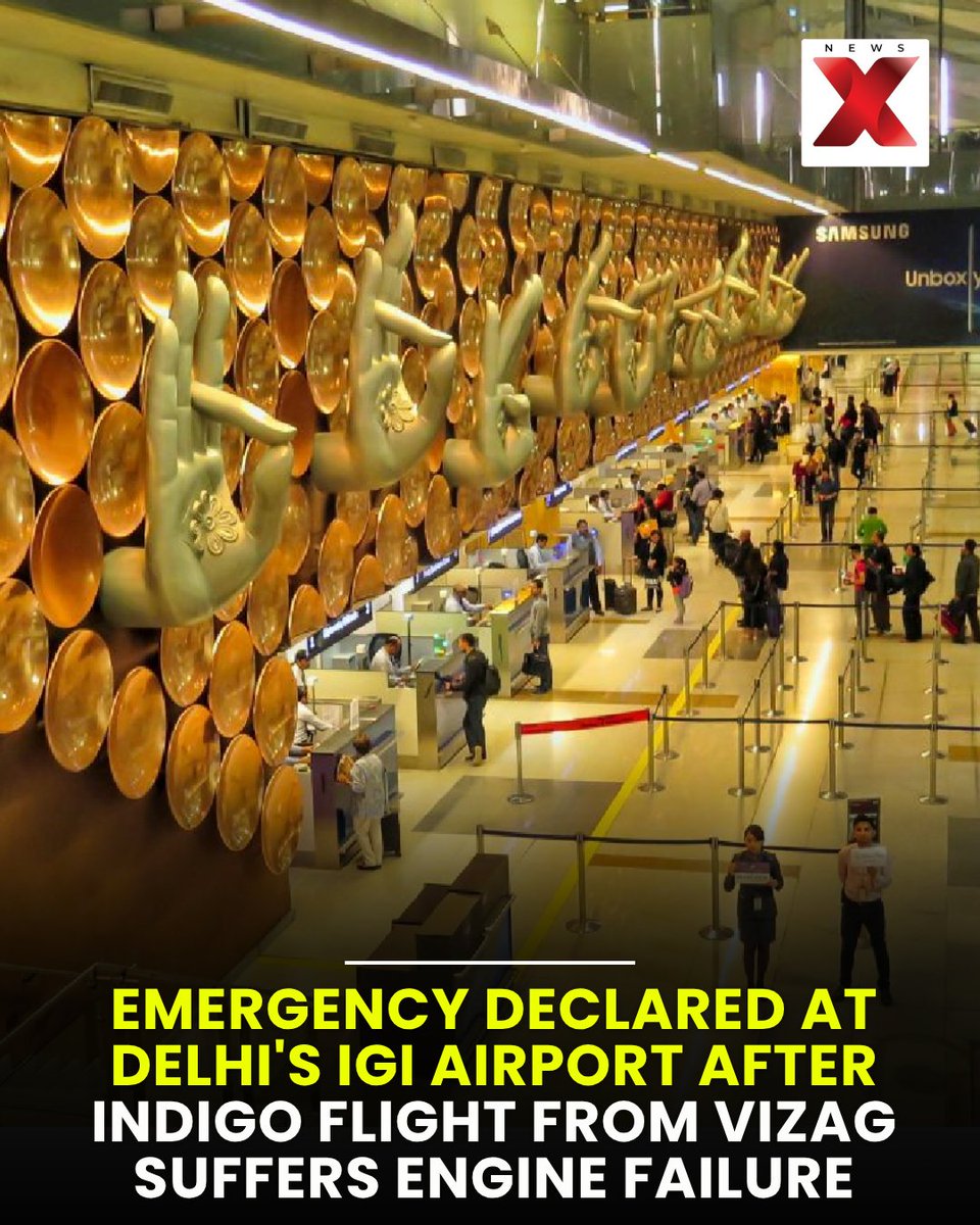 NewsX's tweet image. Emergency declared at Delhi's IGI airport after IndiGo flight from Vizag suffers engine failure

#Emergency #DelhiAirport #Indigo #Flight #EngineFailure #NewsX