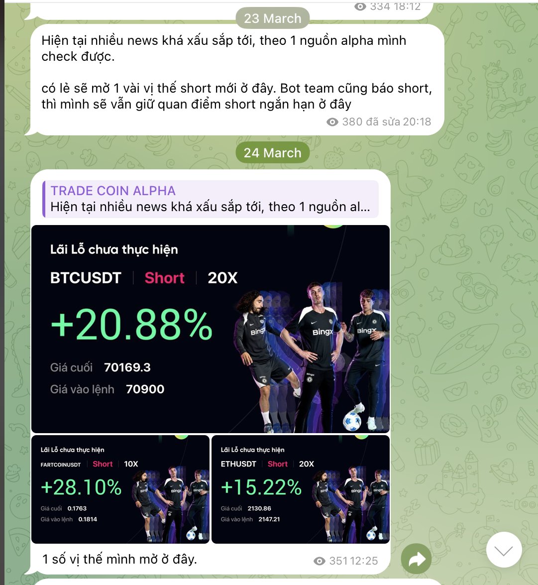 0xJesse0's tweet photo. hầu như view plan mình toàn đưa trước, khi market chưa chạy. bài dưới cũng update rõ 1 số vị thế short như ETH hay BTC.

không phải là ăn may hay gì, tất cả đều có thông tin và khả năng cảm nhận trước đó, để đưa quyết định mà thôi.

còn group mình thì chả có group vip hay pre gì hết, tất cả thông tin free và share cho anh em, ai tận dụng được thì kiếm tiền, còn phớt lờ thì thôi. không ai rảnh mà đi làm vừa lòng hết tất cả được.

group thường update mindset và plan cũng như market khi biến động. có cả BOT cảnh báo market khi biến động  Free cho anh em trải nghiệm.

down thì tốt nhất kiếm dòng tiền từ bên ngoài hoặc ngách MMO mà trụ đến khi up trở lại b sẽ thay đổi được vị thế. channel ở dưới, ai JOIN thì Join nhé.

https://t.co/pHZrNRdepA
