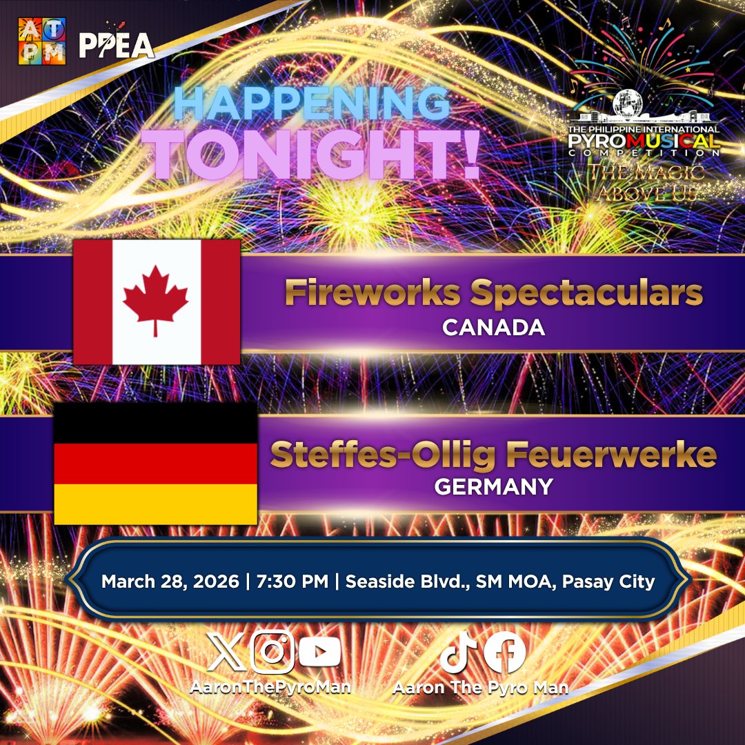 AaronThePyroMan's tweet photo. THE COLORFUL BATTLE OF MASTERY DISPLAY IS JUST THE BEGINNING!

Who will be these 2 teams how can it be a spectacular show in one single night?

Don't miss out on its 4th week on the Philippine International Pyromusical Competition! https://t.co/L9CLKcWRH6