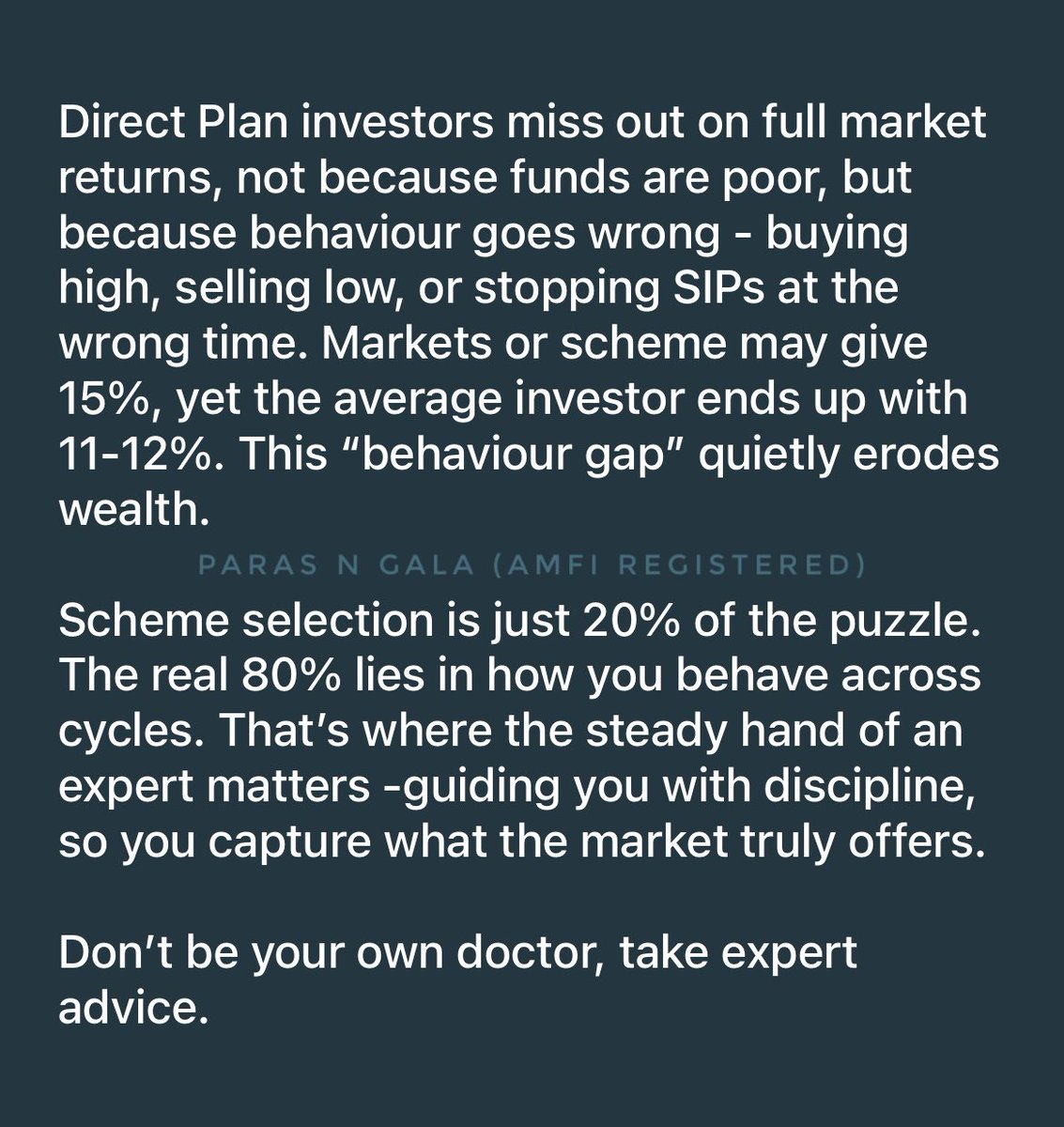 png108's tweet image. Behavioural biases of Direct plan investors 

#MutualFundsSahiHai #Nifty #WealthCreation