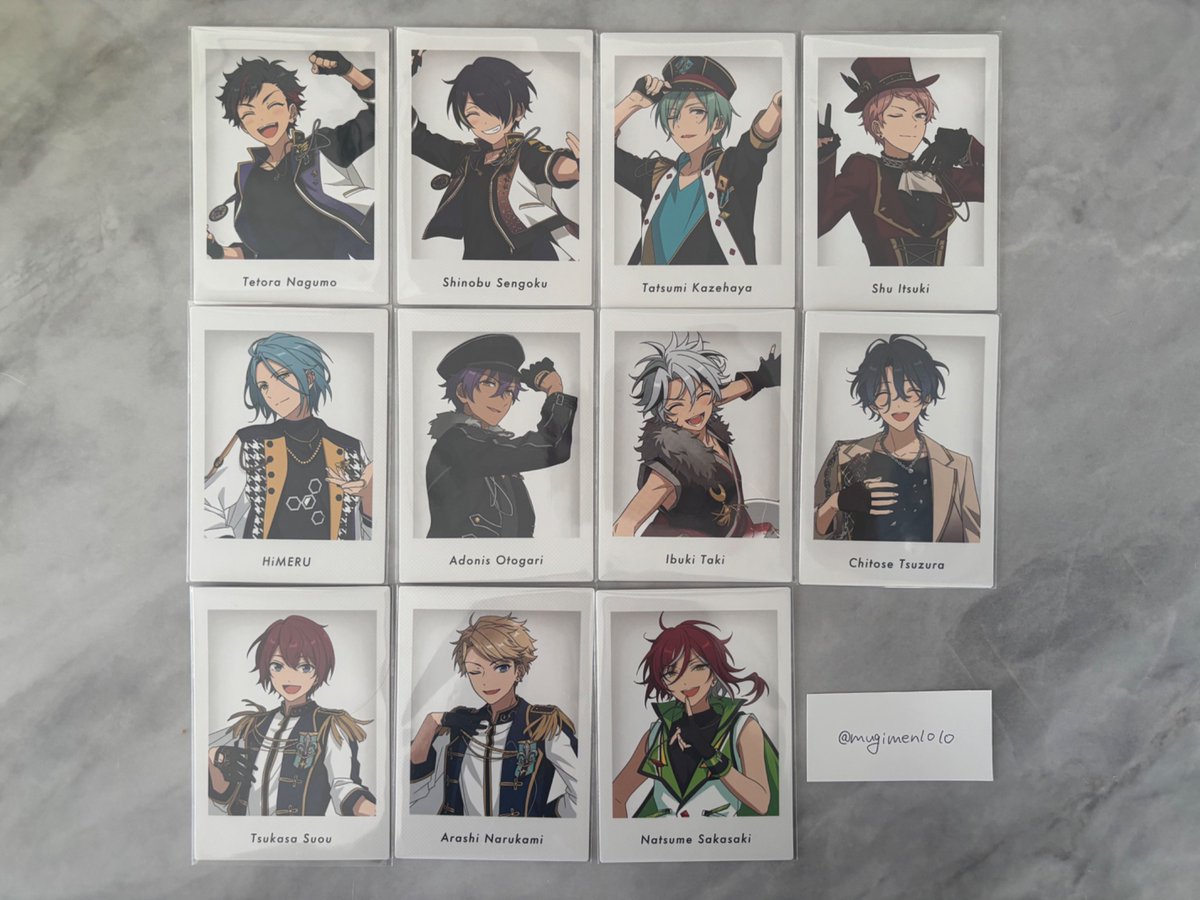 mugimen1010's tweet photo. 【交換】　あんスタ　10周年展示会　特典　ぱしゃっつ　10th

求　真緒　ユメ　薫×1(友人分)

譲　鉄虎　忍　巽　宗　HiMERU アドニス　維吹　チトセ　司　嵐　夏目

郵送のみ

お気軽にお声掛けください！ https://t.co/ctpMlafCIp