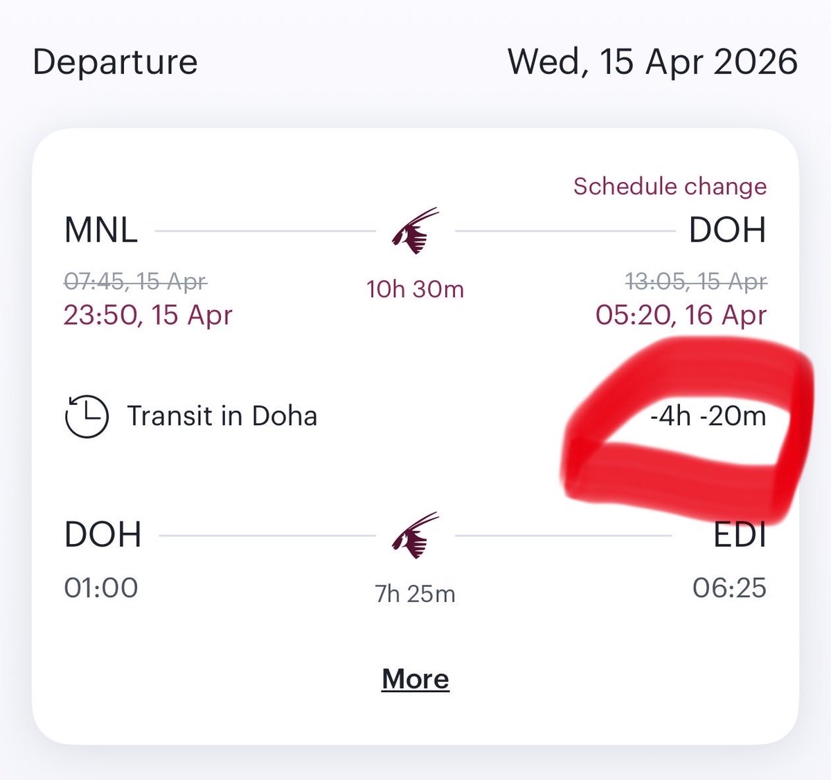 SneakerheadOG23's tweet photo. @qatarairways please explain how you expect us to turn back time for 4.5 hrs to make our connecting flight after moving our initial flight from 7:45 to 23:50. Do you guys have a time travelling machine? 😂 #qatar #qatarairways #disgrace #terrible #flights #PoorService https://t.co/2L250BHL9Z