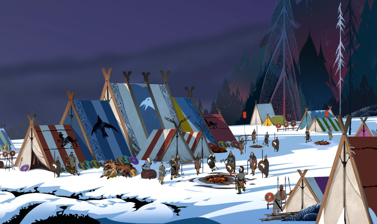 BannerSaga's tweet photo. This is a rare image. Raven's camp trying to outrun the Darkness. https://t.co/xspijQ6Atg