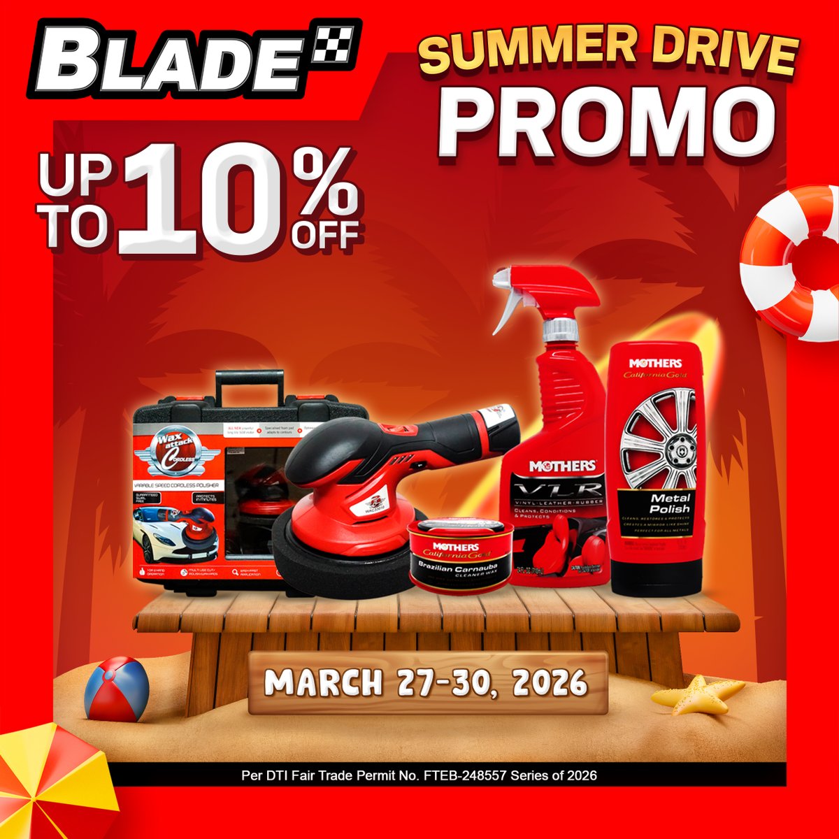 BladeAutoCenter's tweet image. Still thinking about it? ⚡🚙
Deals are ongoing on selected items 💯
Perfect time to upgrade your ride.

📅 Until March 30, 2026
Visit Blade stores today!

#BladeAutoCenter #BladePH #ItsBladeItsBetter 
#SummerDrivePromo #SummerWithBlade
