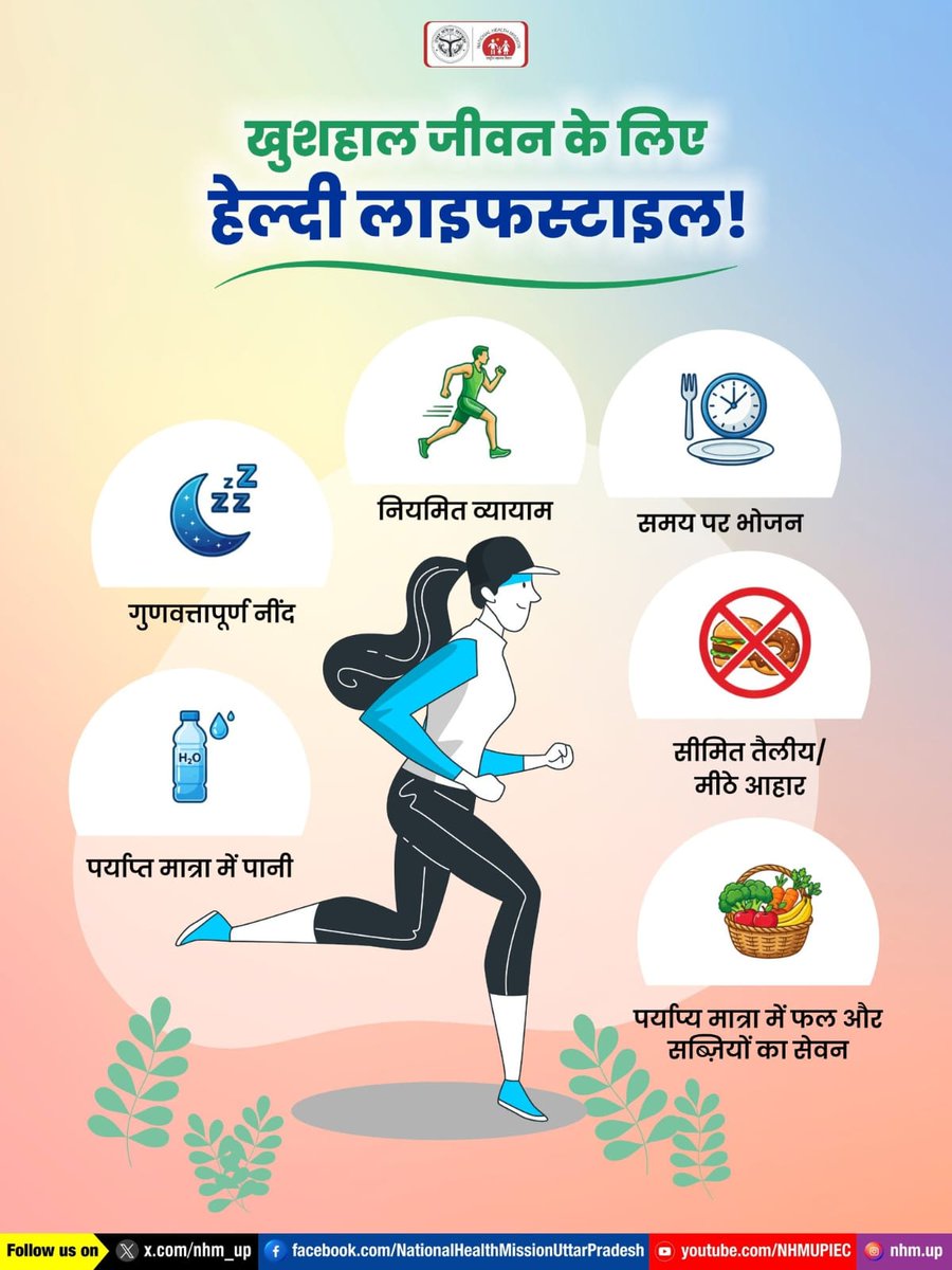 nhm_up's tweet image. खुशहाल जीवन के लिए अपनाएं हेल्दी लाइफस्टाइल 💚
नियमित व्यायाम, संतुलित आहार, पर्याप्त पानी और गुणवत्तापूर्ण नींद से बनाएं हर दिन बेहतर। स्वस्थ रहें, सुरक्षित रहें!

#HealthyLifestyle #FitIndia #SwasthBharat #HealthAwareness #StayHealthy #NHMUP