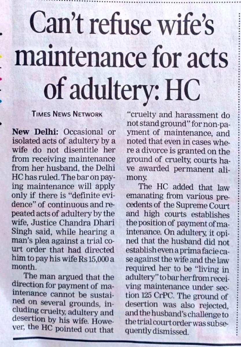 Do these judges even read the laws? And we expect justice from such jokers🤡

Its very clearly written in law- that denies maintenance to an adulterous wife:—

✅ Section 125(4) CrPC – Exact Line

“No wife shall be entitled to receive an allowance from her husband if she is