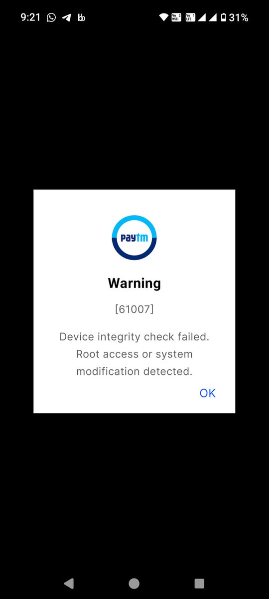 subham_goenka's tweet photo. @Paytm I am unable to use the paytm app in my new Nothing (3) phone it's showing device integrity issues.
Can you just help me out. https://t.co/e4lvxIFtlf