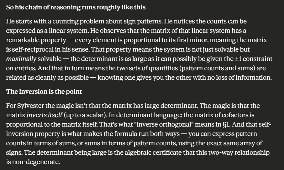 Using Claude to decipher and retcon the ideas behind an inscrutable (to me) paper from 1867... Often Claude's descriptions are also inscrutable, but I just keep asking questions, and it just keeps getting clearer.

There's a really neat story to tell here, and I think it's going
