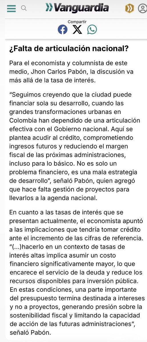 Mi postura sobre el empréstito en nuestra Bucaramanga 💚 💛
<a href="/vanguardiacom/">Vanguardia</a> 📰 

Leer nota completa acá 

vanguardia.com/economia/2026/…