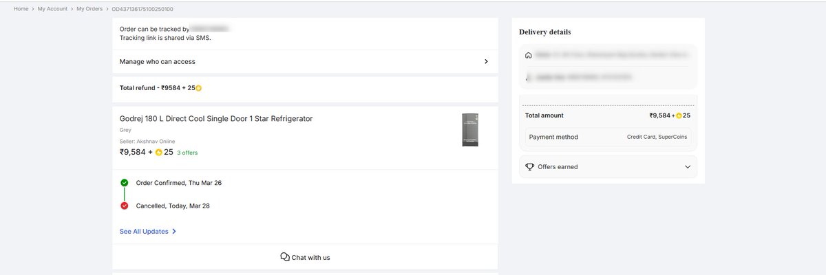 valakeyur's tweet photo. @flipkartsupport 
Another reason not to buy on #Flipkart.

 Ordered a refrigerator from Flipkart (Order ID: [OD437136175100250100]) on [26th March 2026], but it got cancelled due to no stock.

If there’s no stock, why allow the order? Disappointing. #Flopkart #Worst #Flipkart https://t.co/E5ZZEFnNL0