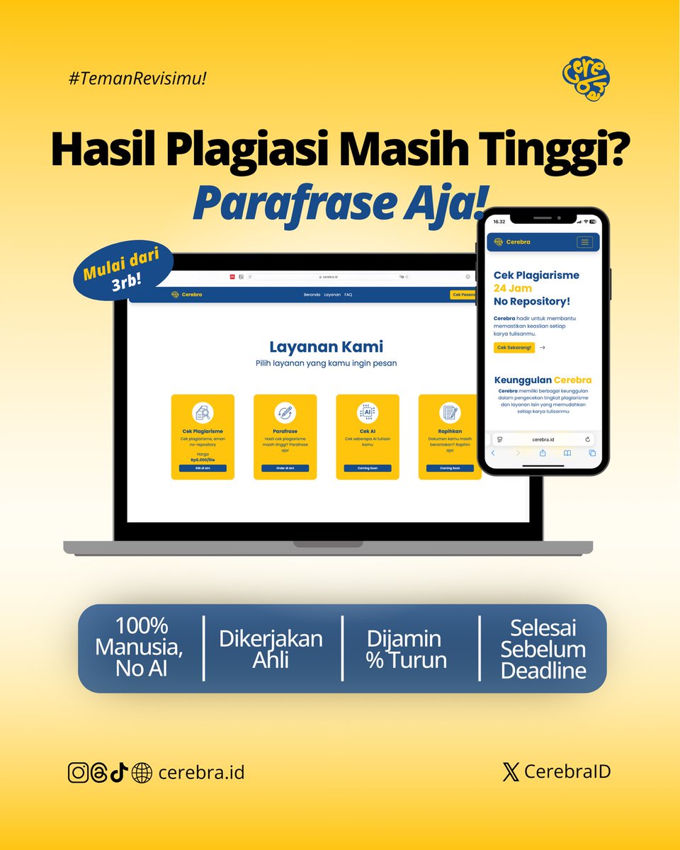 CEREBRA.ID | Cek Turnitin Otomatis 24 Jam No Repo tweet media