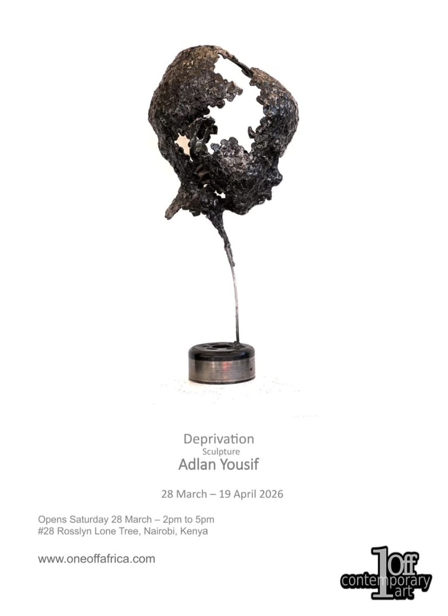 nairobinow's tweet image. #Nairobi: #Exhibition: 'Deprivation', Metal Sculptures by Adlan Yousif, Mar. 28 - Apr. 19 2026 @ One Off Contemporary Art Gallery.

Opening: March 28, 2026
Venue: One Off Contemporary Gallery
Time: 2-5PM

Dates: Until April 19, 2026.