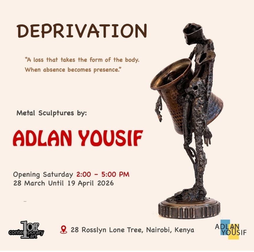nairobinow's tweet image. #Nairobi: #Exhibition: 'Deprivation', Metal Sculptures by Adlan Yousif, Mar. 28 - Apr. 19 2026 @ One Off Contemporary Art Gallery.

Opening: March 28, 2026
Venue: One Off Contemporary Gallery
Time: 2-5PM

Dates: Until April 19, 2026.