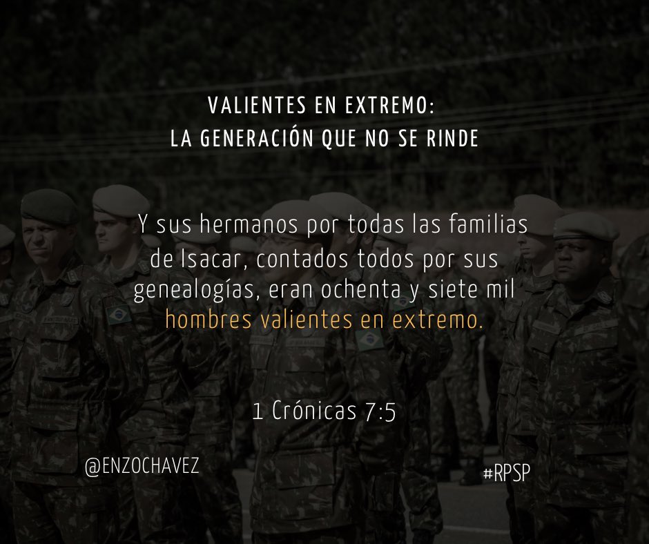 1 Crónicas 7
Ser valiente en extremo no es gritar más fuerte, es mantenerse firme cuando otros retroceden. Es actuar con fe, carácter y convicción aun en medio de la presión. Dios no busca multitudes, busca hombres firmes en lo correcto. Hoy decide ser uno de ellos. #rpsp