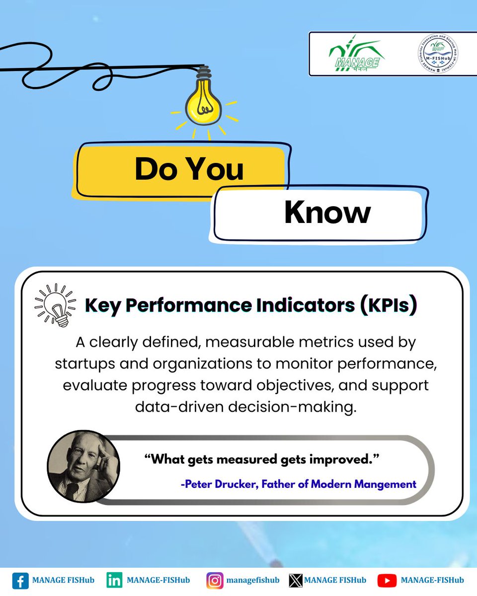 MANAGEFISHub's tweet image. Welcome back to our Do You Know (#DYK) Series 💡

KPIs: the metrics that keep your goals measurable and your growth on track.

#DYK #KPIs #StartupGrowth #PerformanceMetrics #Entrepreneurship #BusinessStrategy #DataDriven #Founders #StartupTips #Innovation #Aquapreneurship